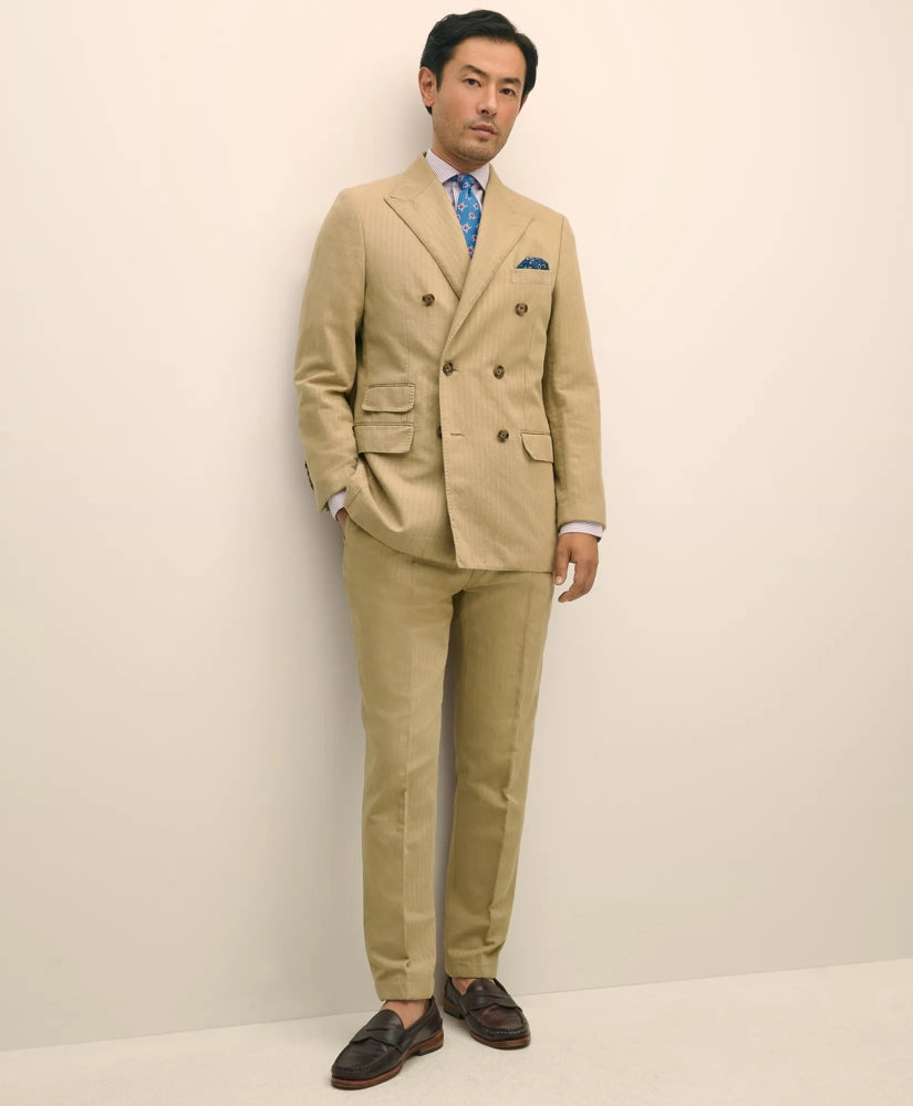 Slim Fit Cotton-Linen Herringbone Double-Breasted Suit Jacket | Brooks Brothers online