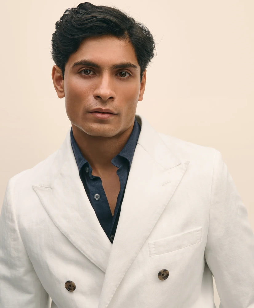 Slim Fit Cotton-Linen Herringbone Double-Breasted Suit Jacket | Brooks Brothers sale