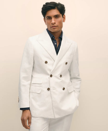 Slim Fit Cotton-Linen Herringbone Double-Breasted Suit Jacket | Brooks Brothers sale