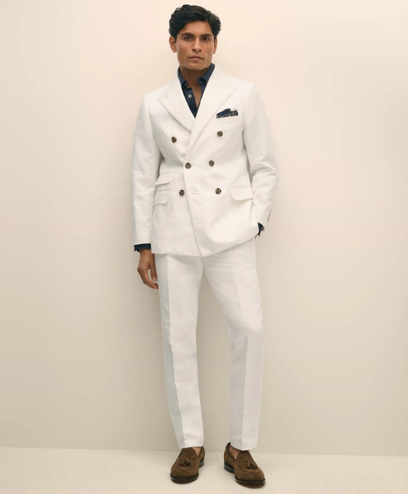 Slim Fit Cotton-Linen Herringbone Double-Breasted Suit Jacket | Brooks Brothers sale