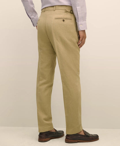 Slim Fit Cotton-Linen Herringbone Single-Pleat Suit Pants | Brooks Brothers online