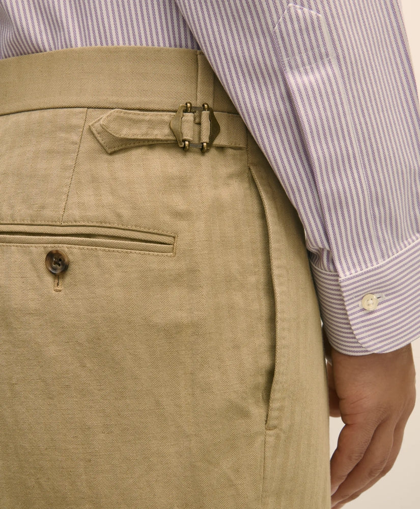 Slim Fit Cotton-Linen Herringbone Single-Pleat Suit Pants | Brooks Brothers online