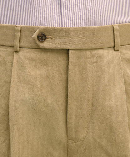 Slim Fit Cotton-Linen Herringbone Single-Pleat Suit Pants | Brooks Brothers online