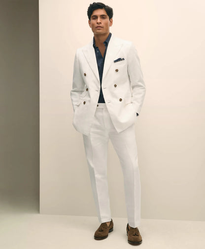 Slim Fit Cotton-Linen Herringbone Single-Pleat Suit Pants | Brooks Brothers for sale
