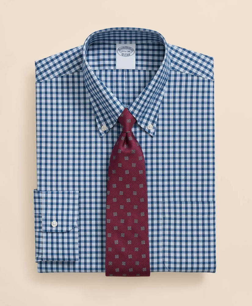 Stretch Supima® Cotton Non-Iron Pinpoint Oxford Polo Button Down Collar, Check Dress Shirt | Brooks Brothers outlet