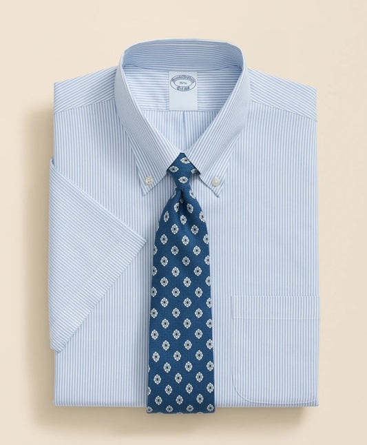 Stretch Supima® Cotton Non-Iron Polo Button Down Collar, Mini Stripe Short-Sleeve Dress Shirt | Brooks Brothers on sale