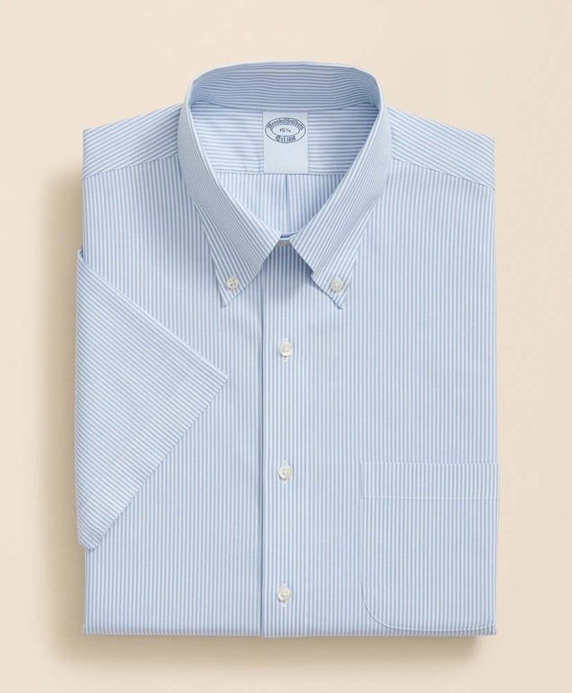 Stretch Supima® Cotton Non-Iron Polo Button Down Collar, Mini Stripe Short-Sleeve Dress Shirt | Brooks Brothers on sale