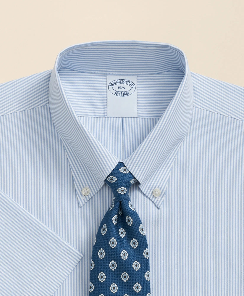 Stretch Supima® Cotton Non-Iron Polo Button Down Collar, Mini Stripe Short-Sleeve Dress Shirt | Brooks Brothers on sale