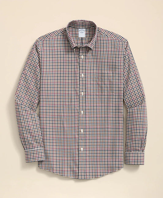 Stretch Supima® Cotton Non-Iron Twill Polo Button Down, Check Sport Shirt | Brooks Brothers online