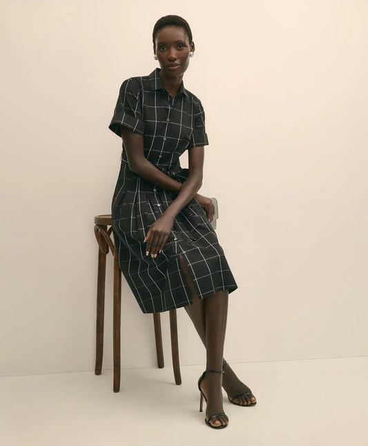 Supima® Cotton Belted Windowpane Shirt Dress | Brooks Brothers on sale