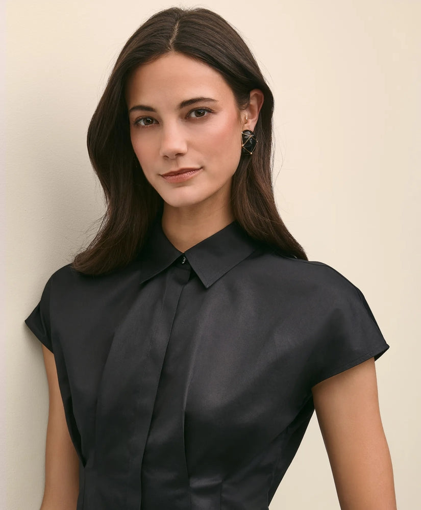 Supima® Cotton Sateen Pleated Peplum Shirt | Brooks Brothers discount