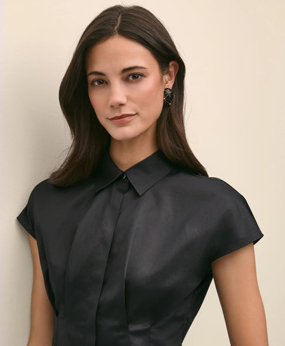 Supima® Cotton Sateen Pleated Peplum Shirt | Brooks Brothers discount