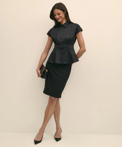 Supima® Cotton Sateen Pleated Peplum Shirt | Brooks Brothers discount