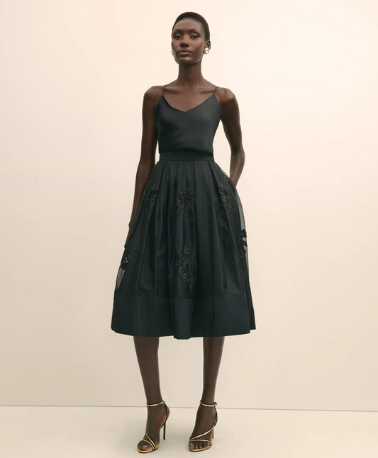 Taffeta Skirt With Embroidered Organza Overlay | Brooks Brothers on sale