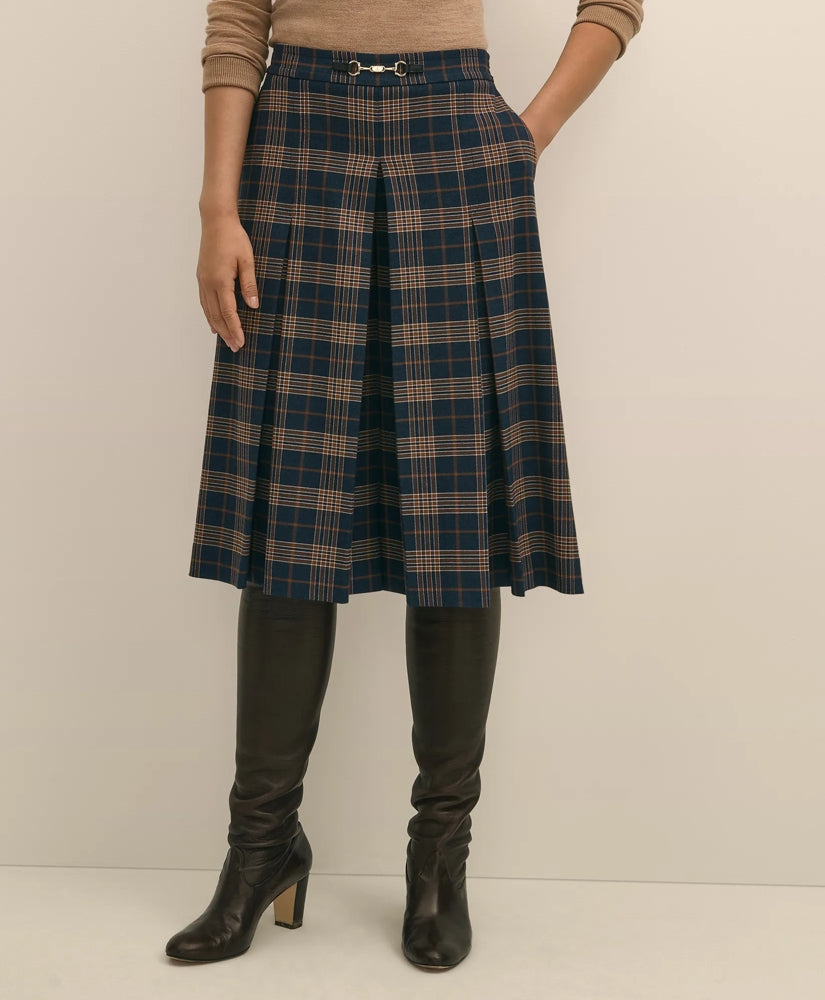 Twill Pleated Plaid Culottes | Brooks Brothers online shop