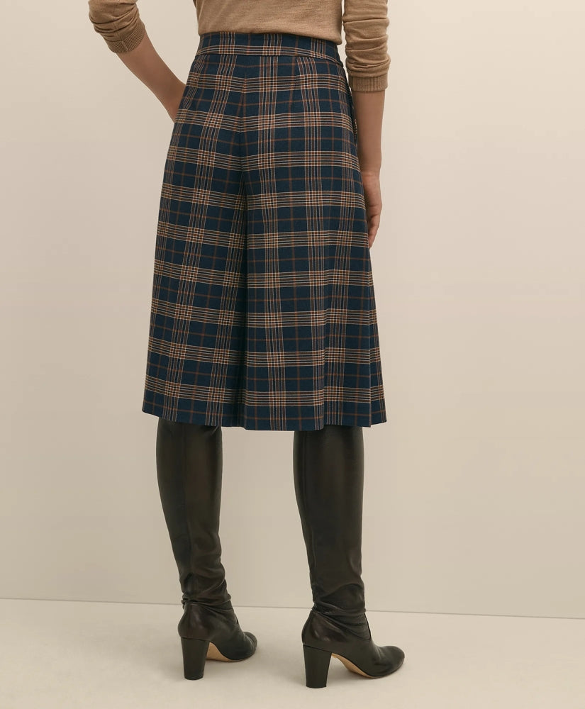 Twill Pleated Plaid Culottes | Brooks Brothers online shop