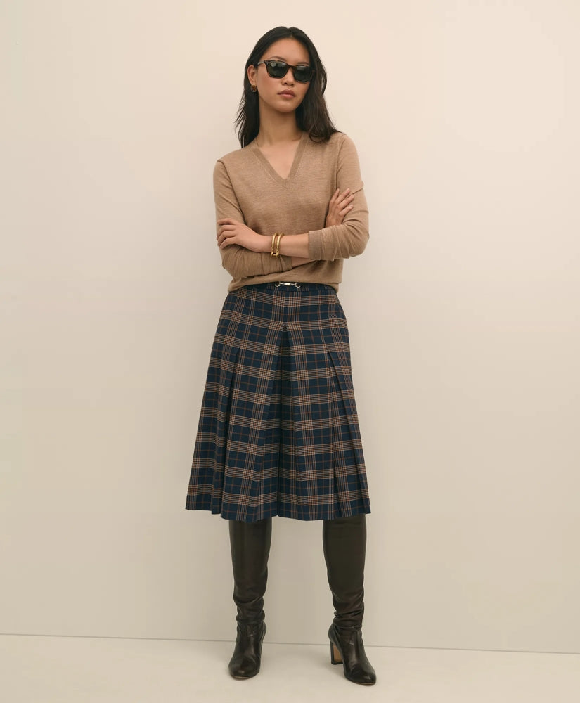 Twill Pleated Plaid Culottes | Brooks Brothers online shop