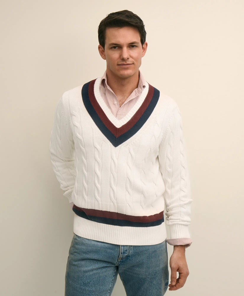 Vintage-Inspired Tennis V-Neck Sweater in Supima® Cotton | Brooks Brothers for sale