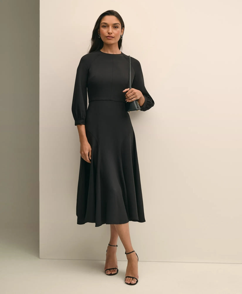 Viscose Blend Shirred-Sleeve Dress | Brooks Brothers for sale
