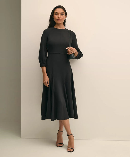 Viscose Blend Shirred-Sleeve Dress | Brooks Brothers for sale
