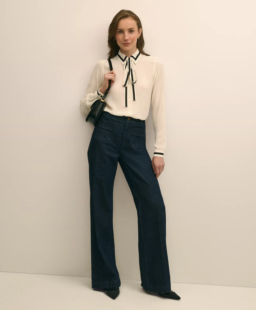 Viscose Contrast Tie-Neck Blouse | Brooks Brothers online
