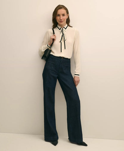 Viscose Contrast Tie-Neck Blouse | Brooks Brothers online