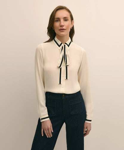 Viscose Contrast Tie-Neck Blouse | Brooks Brothers online