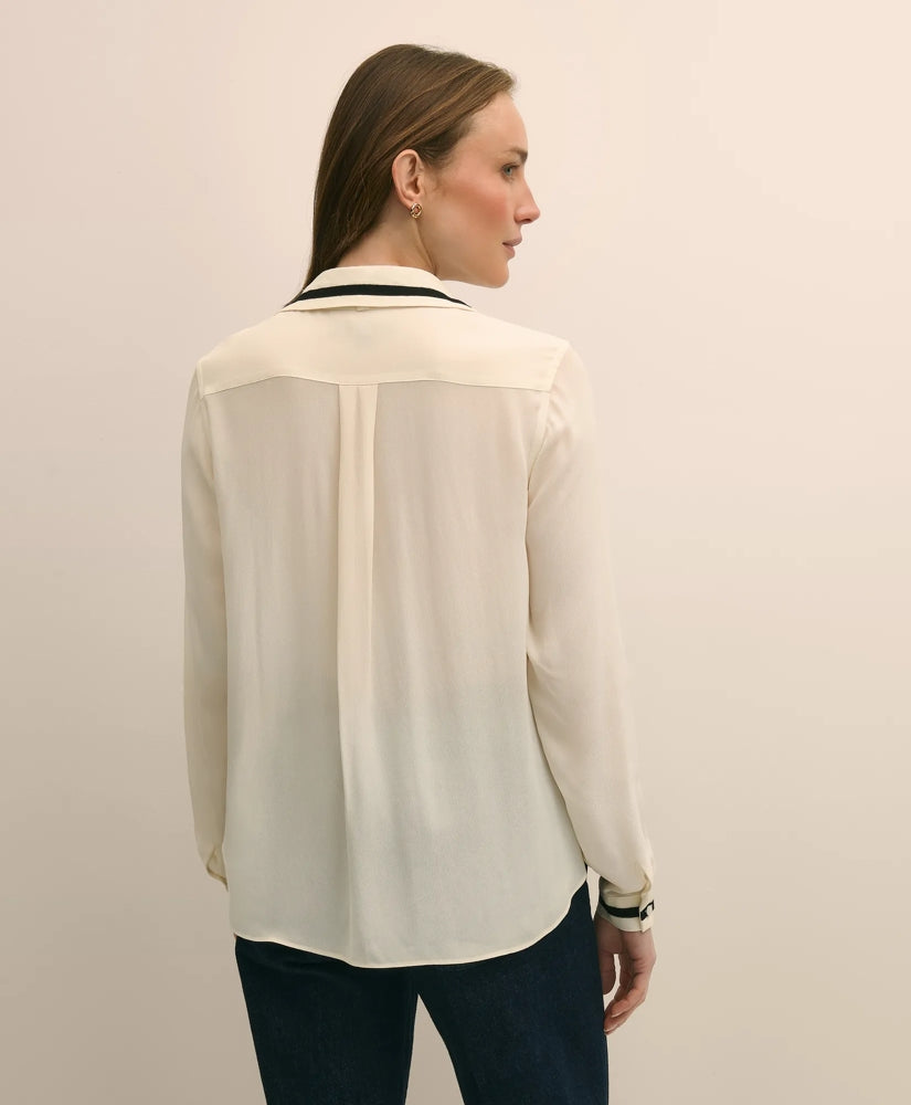 Viscose Contrast Tie-Neck Blouse | Brooks Brothers online