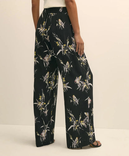 Easy Fit, Elastic Back Wide-Leg Soft Bird Print Pants | Brooks Brothers outlet