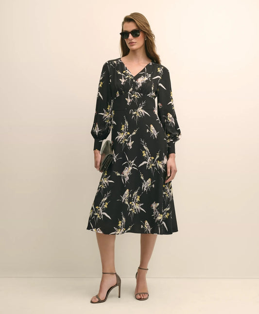 Viscose Fit & Flare Bird Print Dress | Brooks Brothers on sale