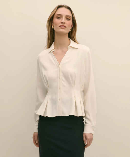 Viscose Pleated Peplum Blouse | Brooks Brothers for sale