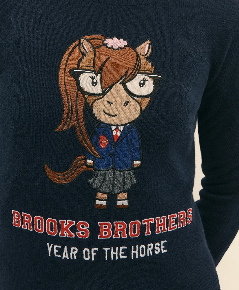 Women's Lunar New Year Merino-Wool-Blend Intarsia Crewneck Sweater | Brooks Brothers online shop