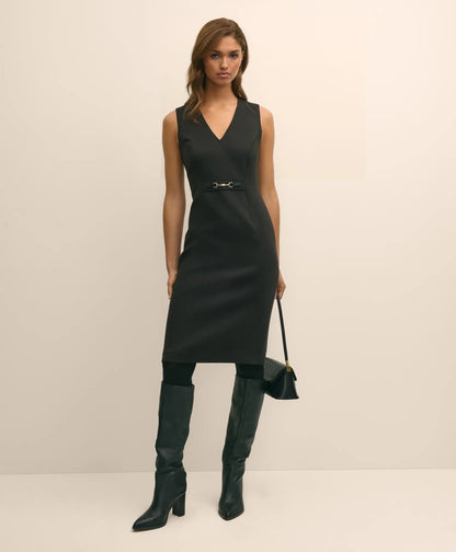 Wool Blend Horsebit-Trim Sheath Dress | Brooks Brothers online