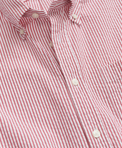 Washed Cotton Seersucker Button-Down Collar, Stripe Short-Sleeve Sport Shirt | Brooks Brothers online shop