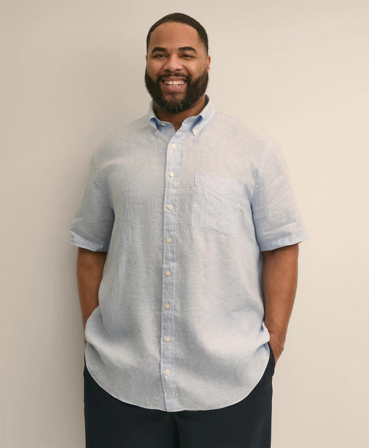Big & Tall Sport Shirt, Short-Sleeve Irish Linen | Brooks Brothers sale