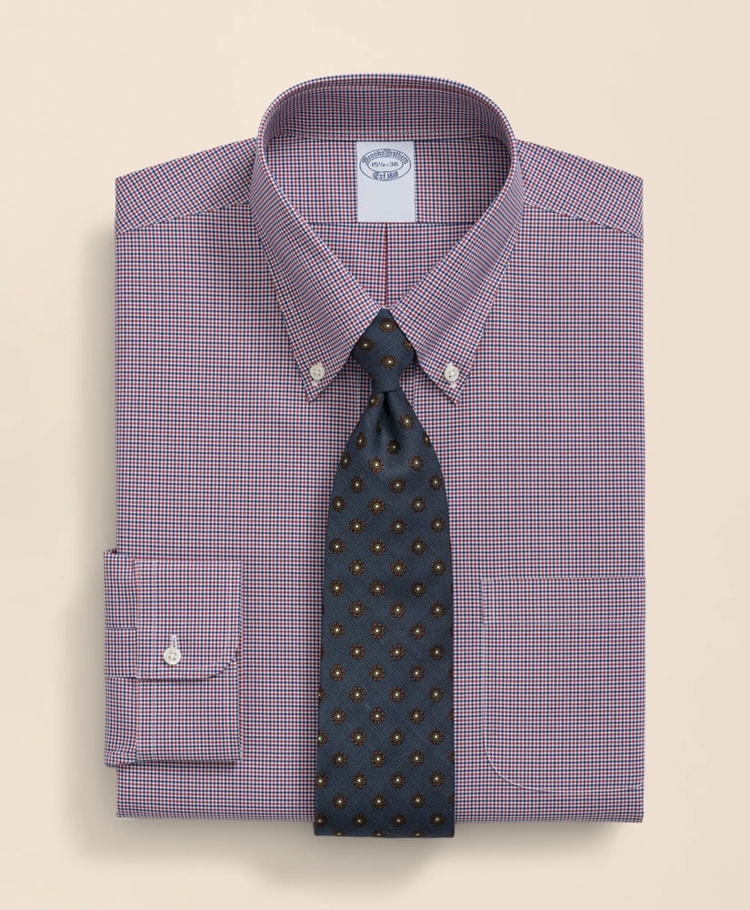 Big & Tall Stretch Supima® Cotton Non-Iron Poplin Polo Button-Down Collar, Checked Dress Shirt | Brooks Brothers online shop