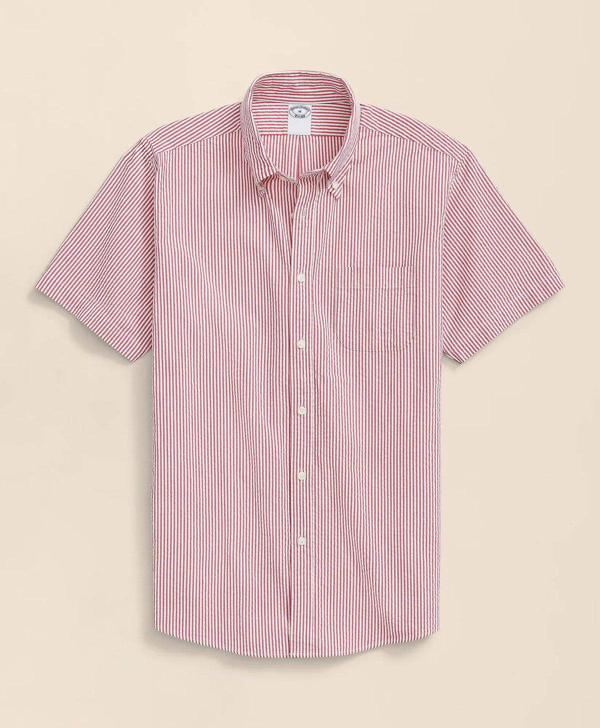 Washed Cotton Seersucker Button-Down Collar, Stripe Short-Sleeve Sport Shirt | Brooks Brothers online shop