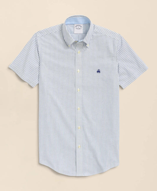 Stretch Non-Iron Oxford Button-Down Collar, Bengal Stripe Short- Sleeve Sport Shirt | Brooks Brothers on sale