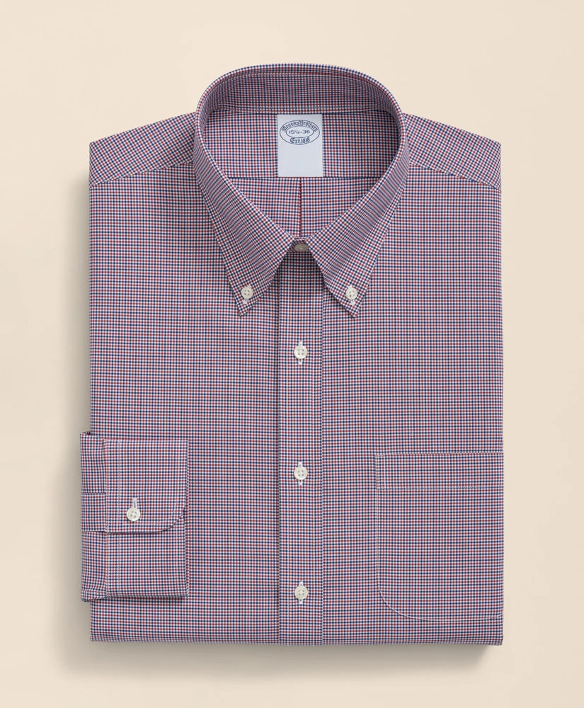 Big & Tall Stretch Supima® Cotton Non-Iron Poplin Polo Button-Down Collar, Checked Dress Shirt | Brooks Brothers online shop