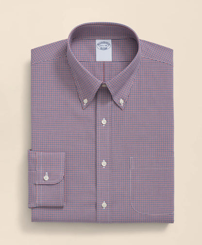 Big & Tall Stretch Supima® Cotton Non-Iron Poplin Polo Button-Down Collar, Checked Dress Shirt | Brooks Brothers online shop