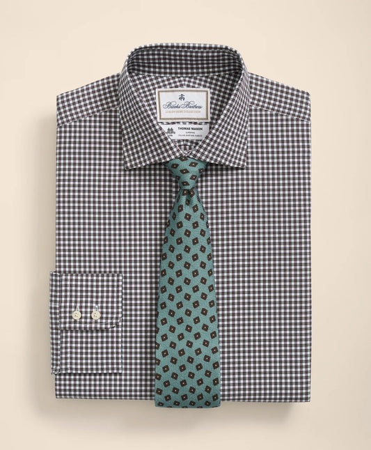 Brooks Brothers X Thomas Mason® Cotton English Collar, Checked Dress Shirt | Brooks Brothers online