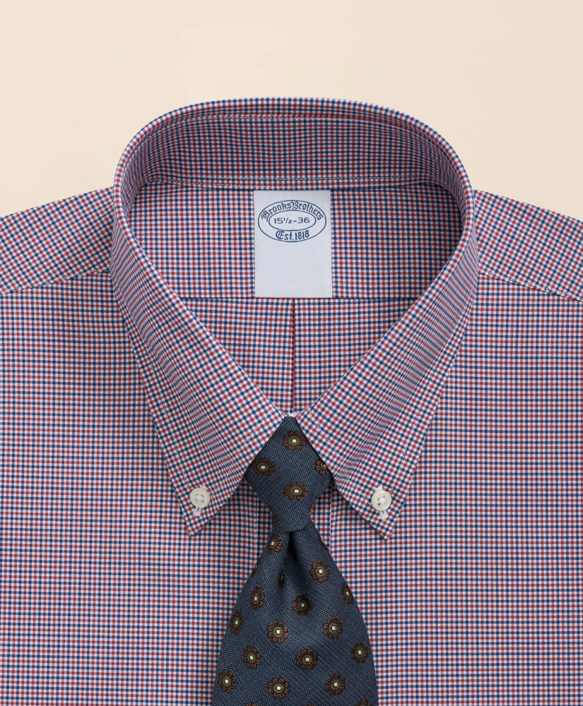 Big & Tall Stretch Supima® Cotton Non-Iron Poplin Polo Button-Down Collar, Checked Dress Shirt | Brooks Brothers online shop