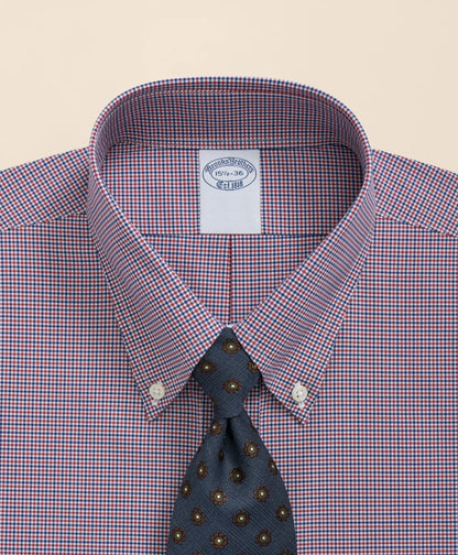 Big & Tall Stretch Supima® Cotton Non-Iron Poplin Polo Button-Down Collar, Checked Dress Shirt | Brooks Brothers online shop