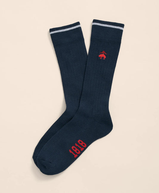 Cotton Blend Contrast Tipped Ribbed Socks with Golden Fleece® Embroidery | Brooks Brothers outlet