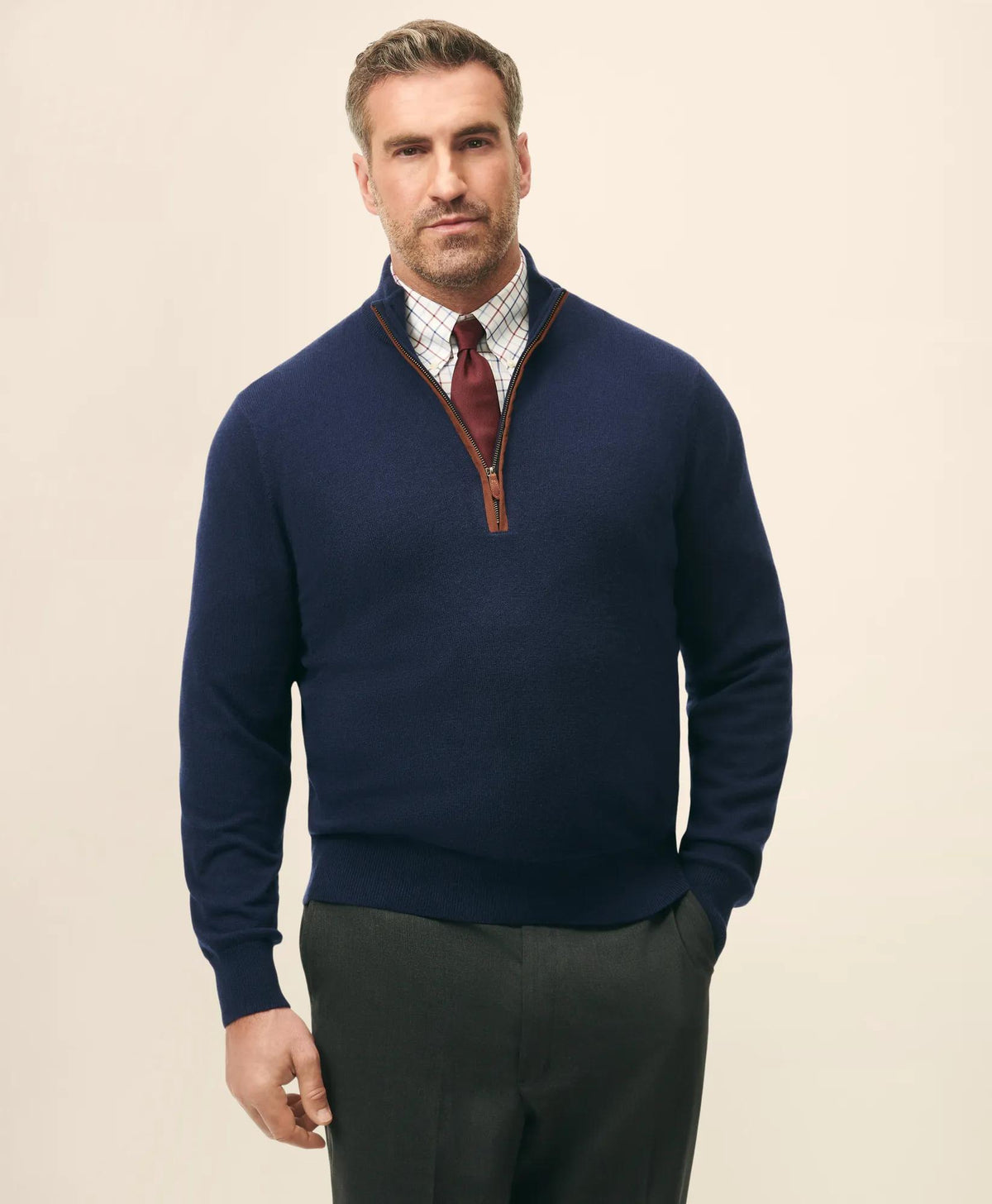 Big & Tall 3-Ply Cashmere Quarter-Zip Sweater | Brooks Brothers outlet