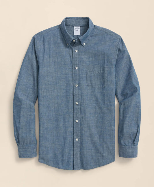 Chambray Cotton Poplin Polo Button Down Collar, Sport Shirt | Brooks Brothers outlet