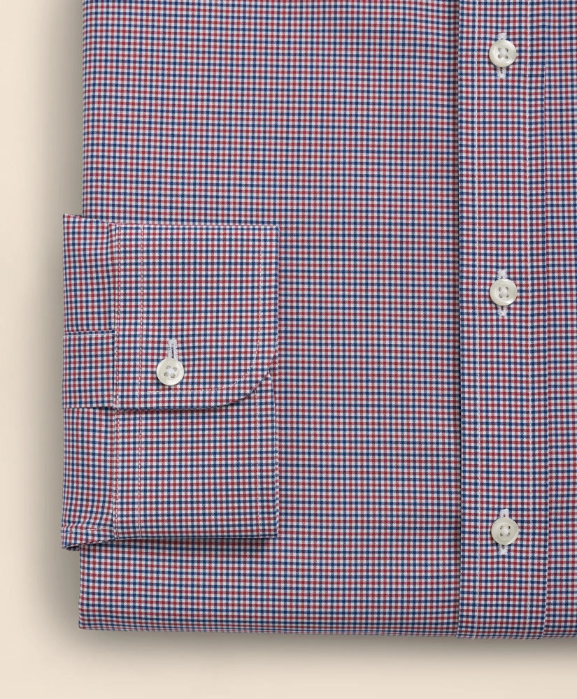 Big & Tall Stretch Supima® Cotton Non-Iron Poplin Polo Button-Down Collar, Checked Dress Shirt | Brooks Brothers online shop